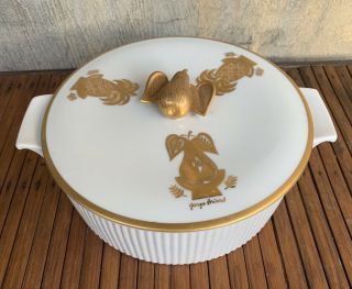 Euc Georges Briard Mid Century Signed Gold Trim Covered Serving Dish /casserole