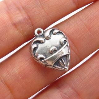 Antique Victorian Sterling Silver Repousse Puffy Heart Collectible Charm Pendant