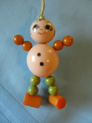 Vtg 4 " Articulated Bakelite & Plastic Doll Baby Teething Rattle Crib Toy