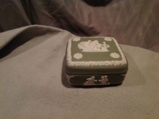 Vintage Wedgewood Jasperware Sage Green Square Trinket Jewelry Box England
