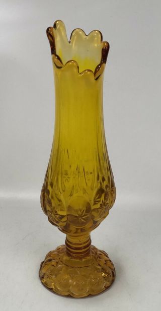 Vintage Mid - Century Modern Orange Amber Glass Footed Art Vase 11.  75 "