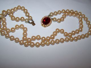 Vtg Signed Celebrity Gold Tone Rhinestone Double Strand Knotted Pearl Necklace