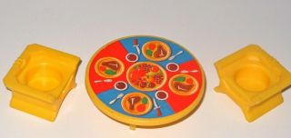 Vintage Fisher Price Little People 993 Castle Yellow Round Table & 2 Chairs