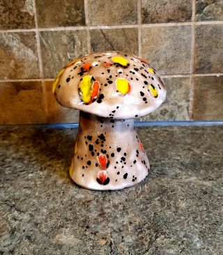 Vintage Ceramic Mushroom Toadstool Incense Holder Shaker Flower Frog Mod 70s 5 "