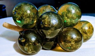 Bubbles Green Vintage Grapes Cluster Lucite Acrylic 7” Long Driftwood Stem