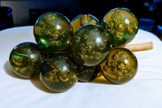 BUBBLES Green Vintage Grapes Cluster Lucite Acrylic 7” Long Driftwood Stem 2