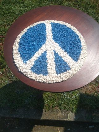 Vintage Melted Plastic Popcorn Peace Sign Decoration Blue White Retro Hippie Mod