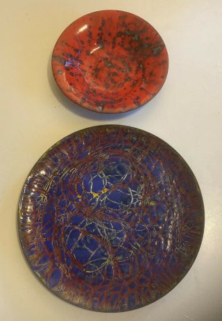 Two (2) Modern Enamel Copper Art Plate Midcentury Abstract Painting
