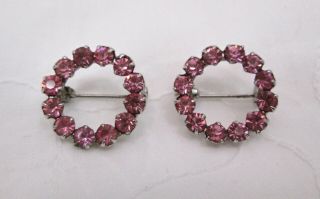 Pair (2) Of Vintage Pink Rhinestone Circle Scatter Pins Brooch - Prong Set