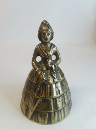 Vintage Brass Victorian Woman With Umbrella Figural Bell Made In England