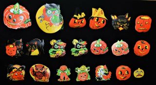 Rare 20 Vintage Halloween Seals Witch,  Owl,  Pumpkin,  Black Cat Gummed Stickers