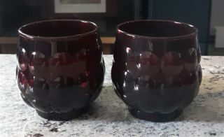 Two Vintage Anchor Hocking Ruby Red Glass Bubble Pattern 8 Oz.  Tumblers