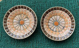 Pair/ Set Of Vintage Mid Century Modern Tile Mosaic Trinket Dish Ash Tray Flower