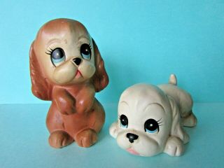 Fab Vintage Retro Cute Kitsch Hand Painted Puppy Dog Ornament Pair