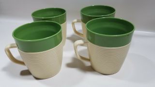 Set Of 4 Vintage Thermo - Temp Raffiaware Green Coffee Cups Mugs Camping