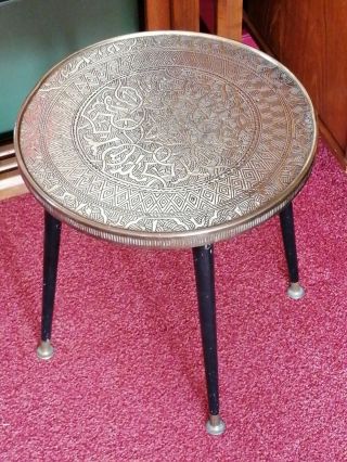Vintage Small Round Table Dansette Style Legs Brass Top