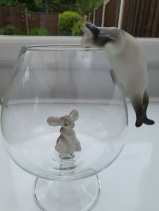 Vintage Retro Cat And Mouse In Brandy Glass 1960/70s