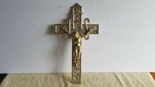 Gold Tone Ihs Crucifix Jesus On Cross Ornate Filigree Gallo Usa B2