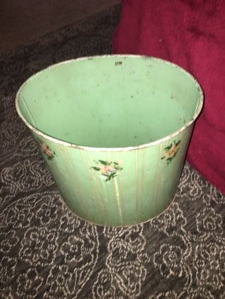 VTG MID CENTURY METAL SHABBY CHIC TOLE FLORAL TRASH CAN WASTE BASKET FLOWERS 2