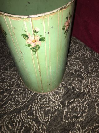VTG MID CENTURY METAL SHABBY CHIC TOLE FLORAL TRASH CAN WASTE BASKET FLOWERS 3