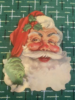 Vintage1950s Christmas Cardboard Die Cut Decoration Santa Claus Head Made In Usa