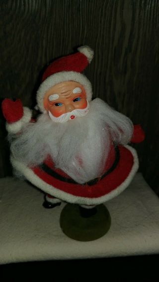 Neat App 7 1/2 " Vintage Older Santa Claus Flocked Dancing Waving Figurine