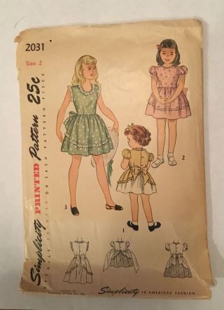 Vintage Sewing Pattern Simplicity 2031,  Girls Dress,  Sz 2