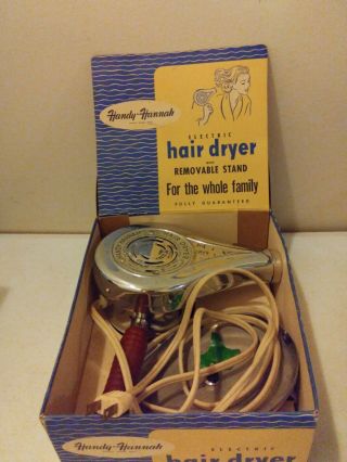 Vintage Handy Hannah Chrome Wooden Handle Hair Blow Dryer Good