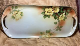 Vintage Nippon Porcelain Dresser Vanity Tray Hand - Painted Wild Roses Signed
