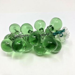 Vintage Mid - Century Italian Murano Hand Blown Green Glass Grapes In Cluster