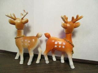 2 Vintage Plastic Blow Mold Reindeer with Bell - Christmas Decoration 2