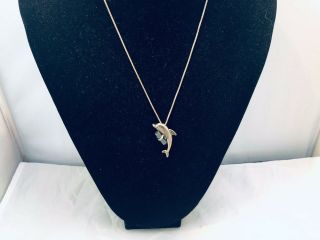 Vtg.  Made In Italy 925 Sterling Silver Quartz Dolphin Necklace