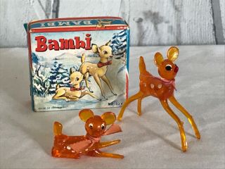 Rare Vintage Bambi 2 Acrylic Lucite Hard Plastic Deer Family