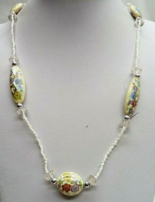Stunning Vintage Estate Silver Tone Glass Bead Flower 32 " Necklace 6244m