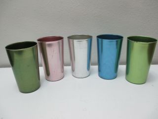 Vintage Bascal Aluminum Drinking Tumblers Set Of 5 Multi - Colored 4 1/2 " Tall