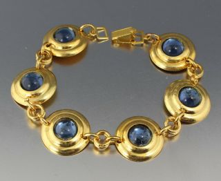 Vintage 60’s Gold Tone & Blue Glass Bead Bracelet
