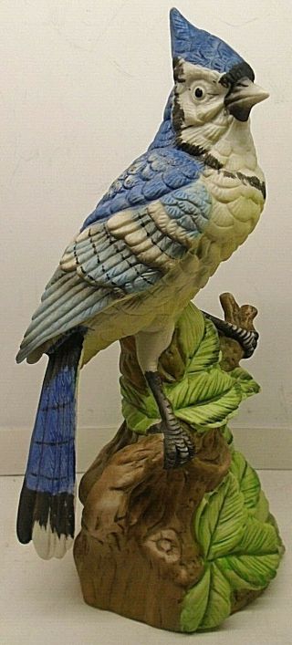 Vintage Ucgc Blue Jay Bird On A Stump Figurine Ceramic 9 1/2” Tall