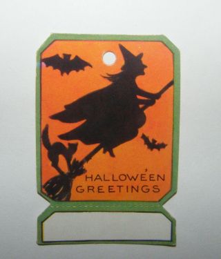 2 Vtg 40s HALLOWEEN Die Cut Gift tags Candy Box Labels Witch Pumpkin Black Cat 2