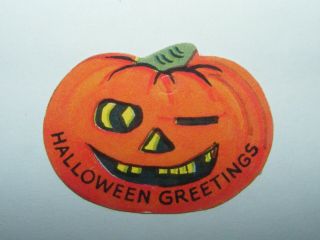 2 Vtg 40s HALLOWEEN Die Cut Gift tags Candy Box Labels Witch Pumpkin Black Cat 3