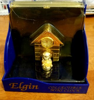 Vintage Elgin Minaturedog/house Clock With Battery.  Box.  Nos