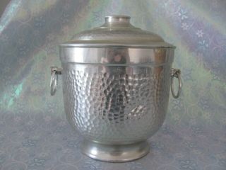 Vintage Mid Century Hammered Aluminum Ice Bucket W/ Lid Ray Bt - 150 Made In Italy