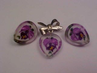 Vintage Silvertone Reverse Carved Lucite Orchid/flower Brooch & Earrings Set
