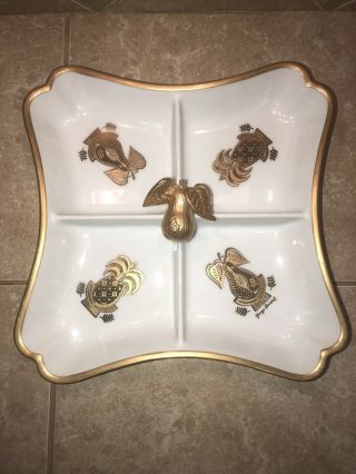 Georges Briard White & Gold Porcelain 4 Divided Plate / Tray Pineapple & Pear
