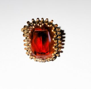 Vintage Art Deco Czech Amber Glass Brass Ring Adjustable