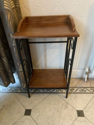 Small Retro Vintage Plant Stand - Side Table Metal And Wood