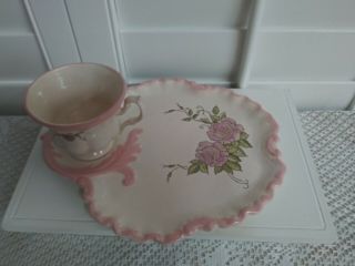 Vintage Arnel’s Pink Roses Ceramic Tea Cup Snack Plate Set