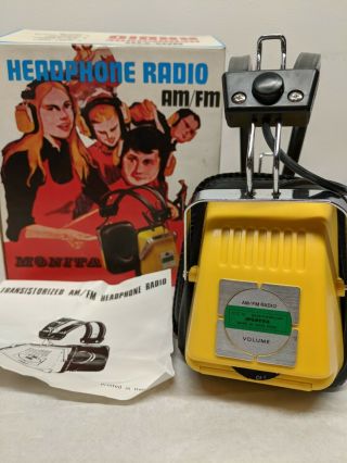 Vintage Monita Transistor Radio 1970s Am Fm Headphones Radio Yellow