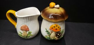 Vintage 1978 Merry Mushroom Creamer Small Pitcher And Sugar Bowl
