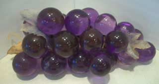 Vintage Mcm Purple Lucite Acrylic 12 " Grape Cluster With Driftwood Read