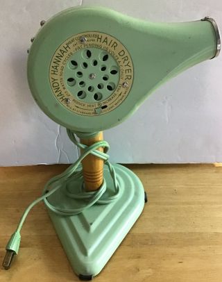 50s Vintage Handy Hannah Hair Dryer Blow Dryer Green Color And Stand